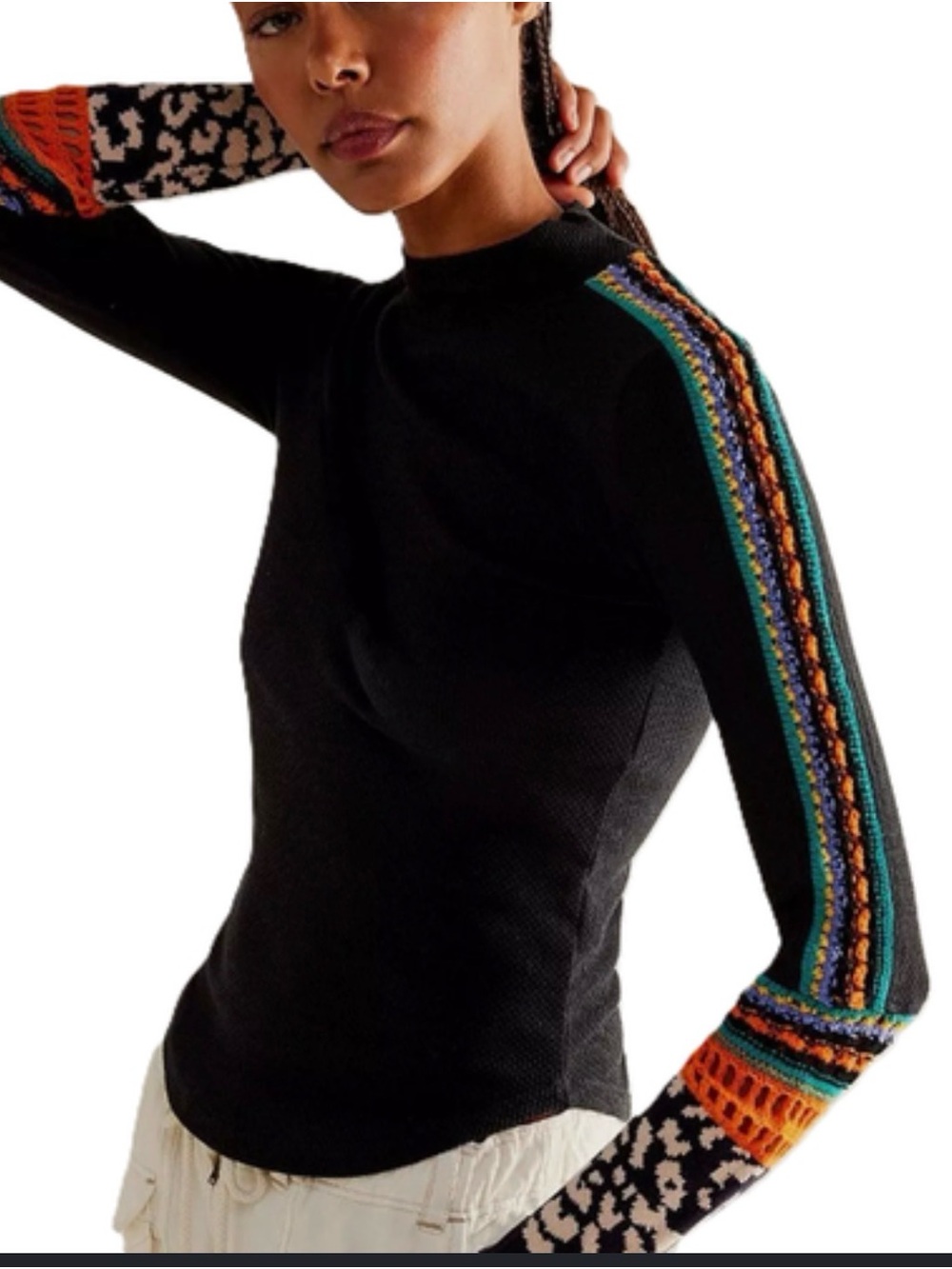 Free People Switch It Up Crochet Sleeve Thermal Top Large